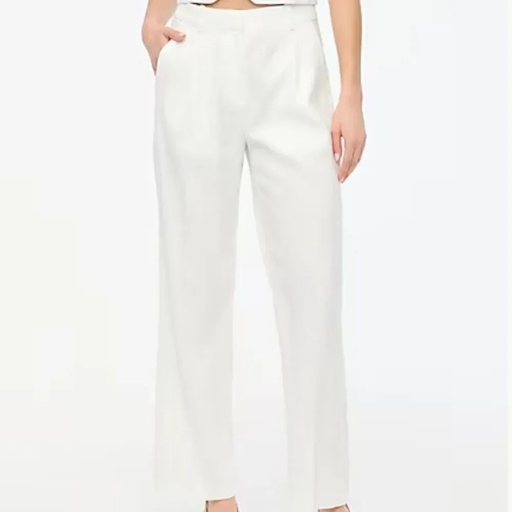 J. Crew Factory Linen-blend wide-leg pleated trouser pant white NWT size 10